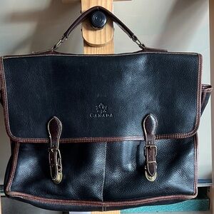 Roots Black and Brown Leather Briefcase